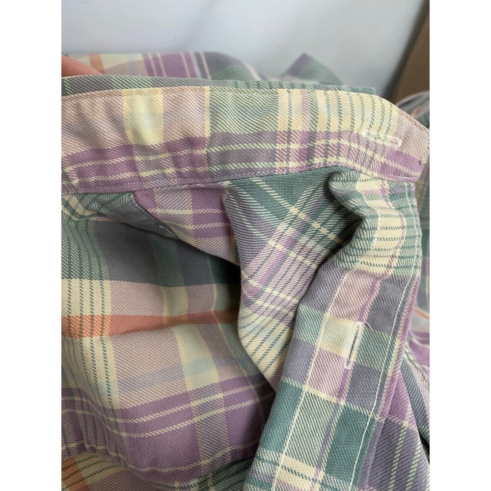 Polo Ralph Lauren Mens XL Plaid Cream Purple Green Long Sleeve Thick Button Up - Picture 7 of 9